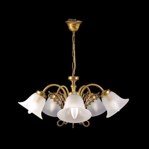 Antique Chandelier, Vintage Large Chandelier With White Glass Shades