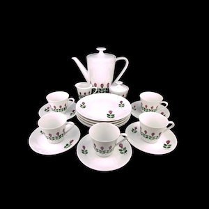 Vintage porseleinen koffieset, Beierse porseleinen koffietheeset, handgeschilderd porselein dessertdinerset Beieren Duitsland