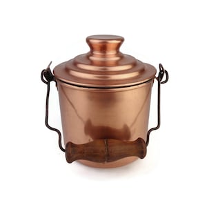 Olla de cocina de cobre vintage, olla de utensilios de cocina de cobre con tapa, olla de cazuela de cobre, cubo de almacenamiento de alimentos de cobre