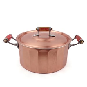 Vintage Copper Cooking Pan With Wooden Handles, Copper Cookware, Copper Casserole Pot