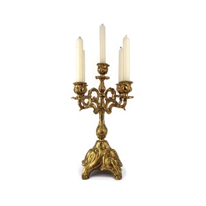 Antique Brass Candle Holder 5 Candles, Large Brass Candlestick, Large Brass Candelabra