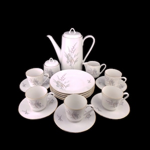 Vintage porseleinen koffieset, Beierse porseleinen koffietheeset, handgeschilderd porselein dessertdinerset Beieren Duitsland