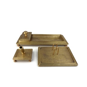 Juego de escritorio de latón antiguo, portacartas de latón, bandeja de almacenamiento de escritorio de latón, portalápices, secante de tinta oscilante de latón, decoración de oficina, juego de almacenamiento de escritorio
