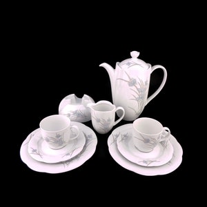 Vintage Porcelain Coffee Set, Bavarian Porcelain Coffee Tea Set, Porcelain Dessert Dinning Set Bavaria Germany, Tea Pot With Heater