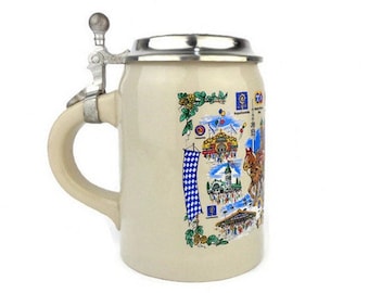 ヴィンテージのドイツビールジョッキ：大きな陶器製オクトーバー