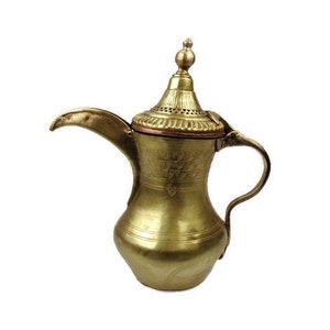 Antik Dallah-kaffekanna, 1800-tals islamisk mässings-koppar-Dallah-kaffekanna, 1800-talet Stor handgraverad Dallah-kaffekanna
