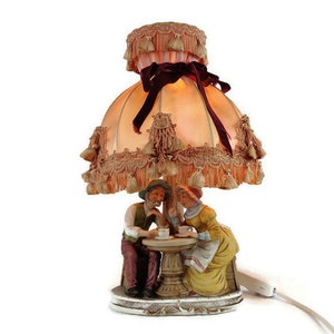 Handpainted Ceramic Table Lamp, Vintage Ceramic Table Lamp, Ceramic Figurines Table Lamp