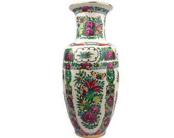 Antique Large Chinese Ceramic Vase, Handpainted Chinese Ceramic Vase, Large Chinese Ceramic Vase