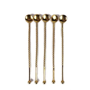 Vintage Coctail Spoons Set, Gold Tone Coctail Spoons Set of 5