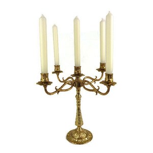 Candelabro de latón antiguo para 5 velas, candelabro grande de latón, candelabro grande de latón