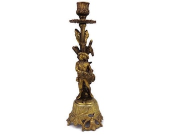Antiker Kerzenständer, Kerzenständer mit Statue, Vintage Kerzenständer