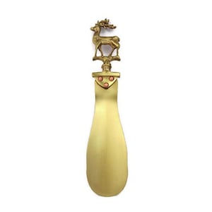 Vintage messing schoenlepel met hertvormig handvat