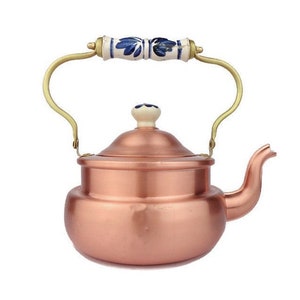 Antique Copper Teapot, Vintage Copper Teapot with Brass Ceramic Handle