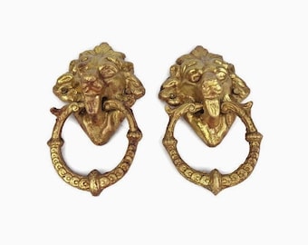 Antique Pair Lion Head Brass Ornaments