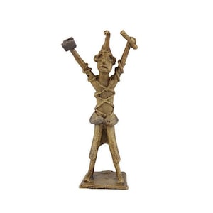 African Brass Man Statue, African Folklore Figurine, Primitive African Folk Art Sculpture