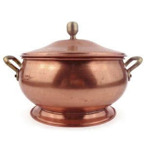 Vintage Copper Cooking Pot With Brass Handles, Copper Cookware Pot With Lid, Copper Casserole Pot