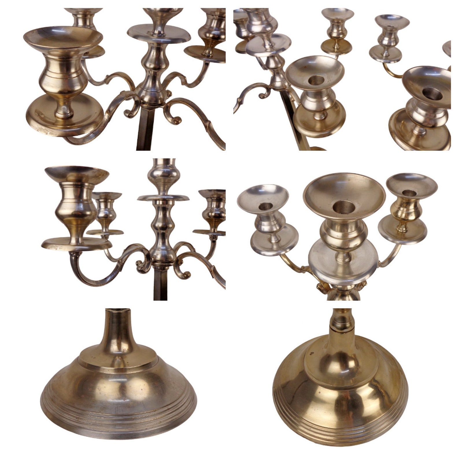 Antique Brass Candle Holders, Large Brass Candlestick Set, Pair Brass