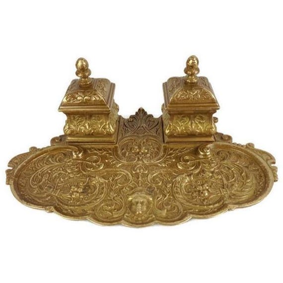 アンティーク/英国製/真鍮/インクウェル/インク壺/インク入れ/1850年代品