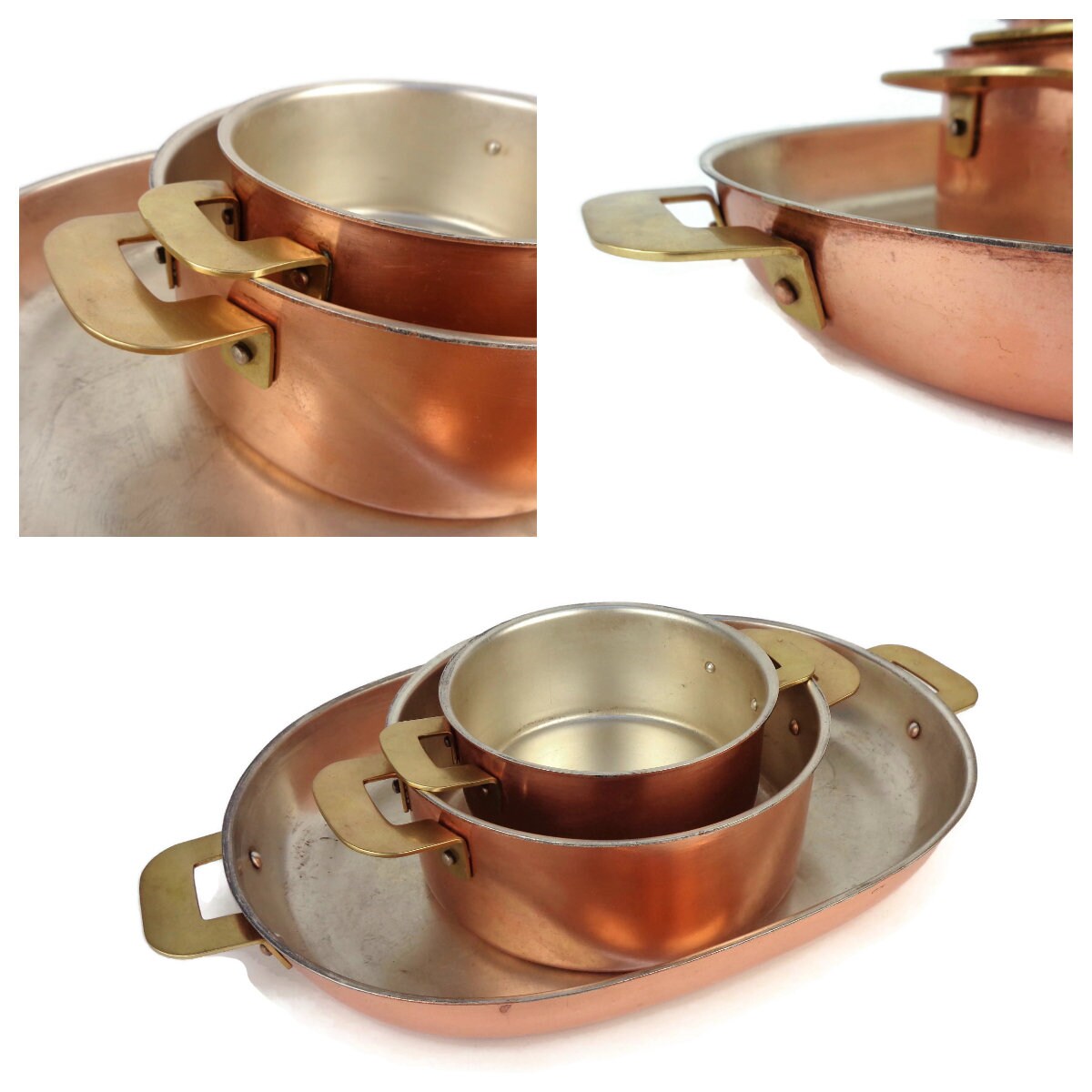 Vintage 1800's Solid Copper Handwrought Divided Pan Cookware 