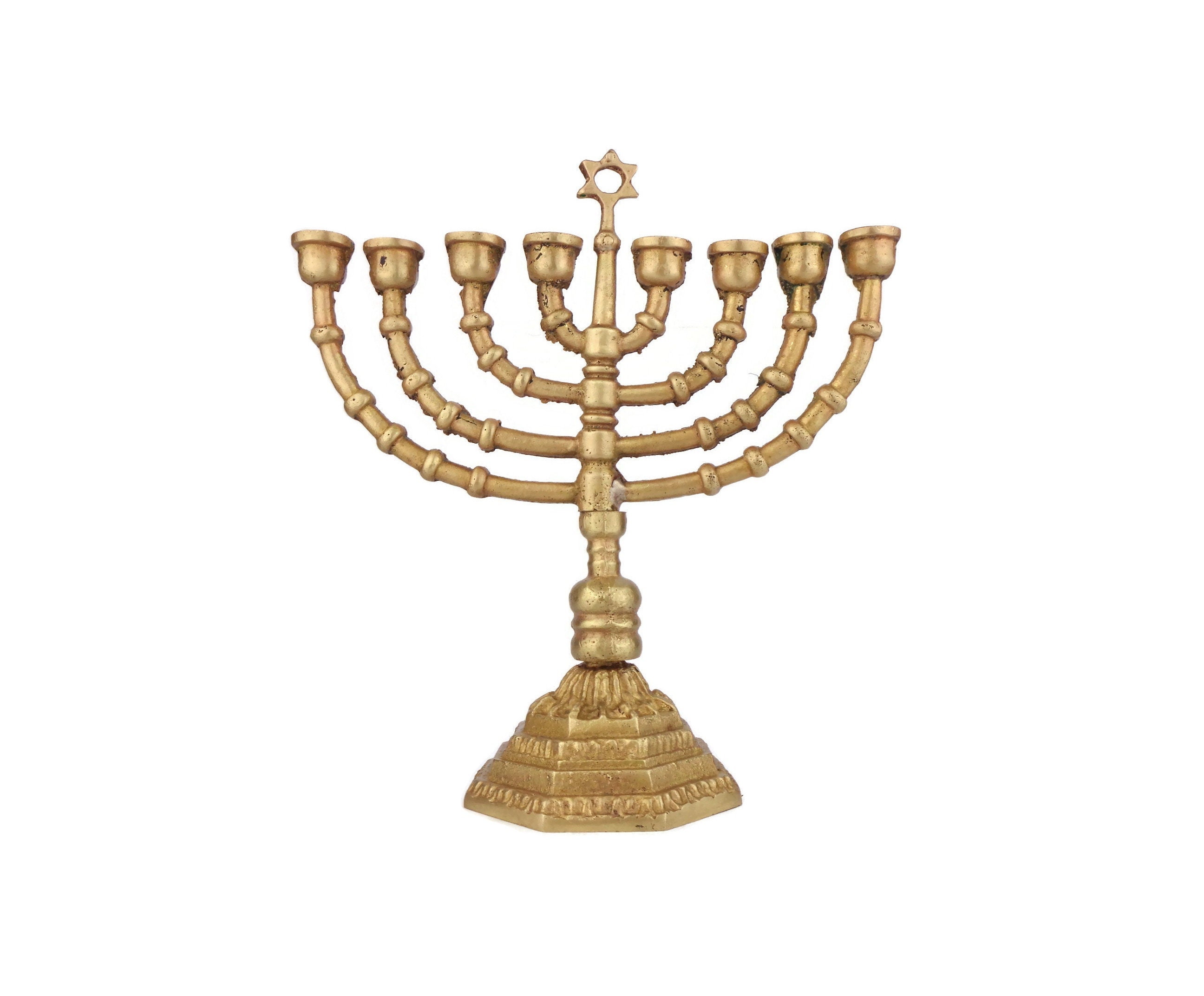 Jewish Menorah Brass Candle Holder 8 Candles, Japanese Large Brass Candlestick, Antique Menorah Brass Candelabra