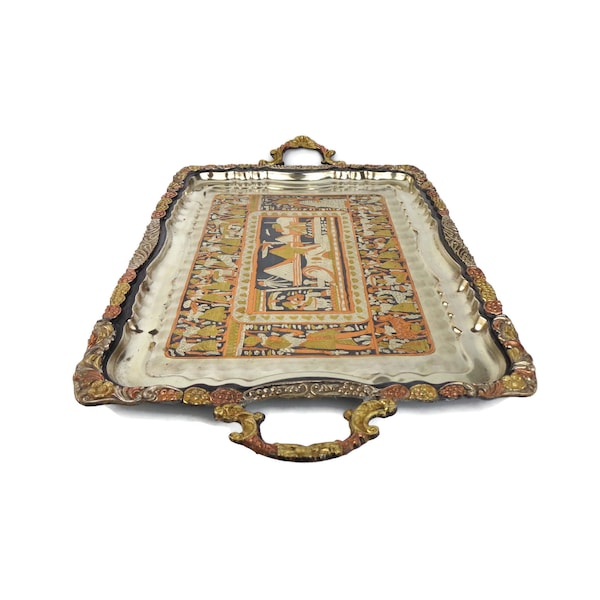 Antique Tray Egypt, Handmade Tray Egypt, Egyptian Serving Tray, Hand Engraved Tray Egypt