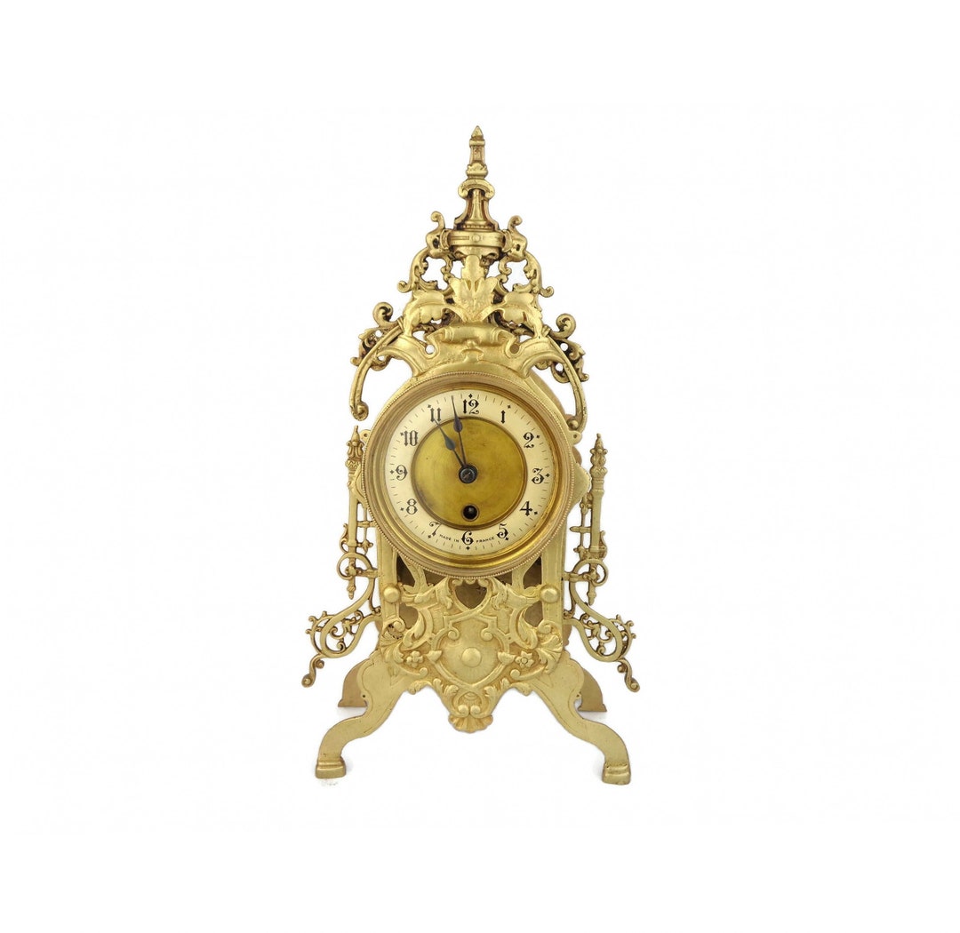Antique Brass Mantel Clock, Art Nouveau Mantel Clock, Mantel Clock With