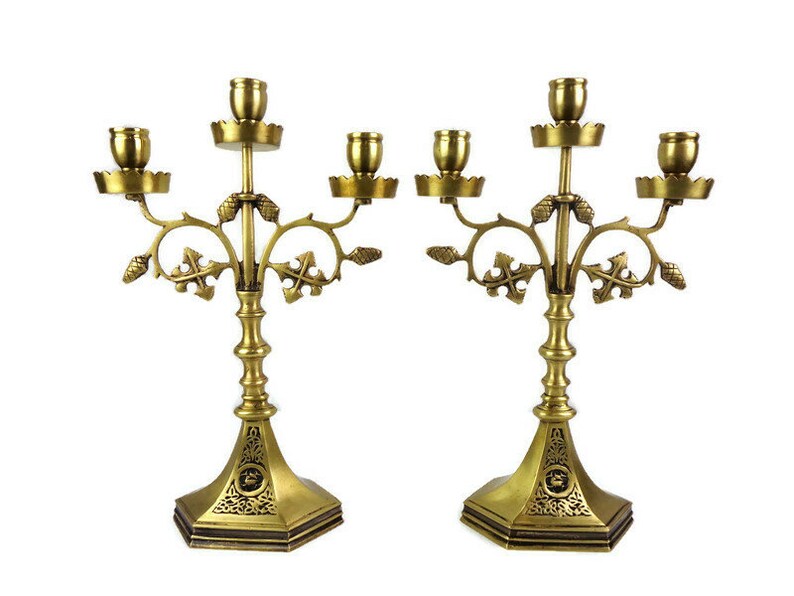 Antique Pair Brass Candle Holders French Brass Candlesticks Etsy