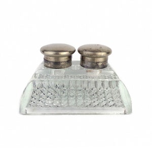Antique Glass Inkwell, French Glass Double Inkwell - Etsy