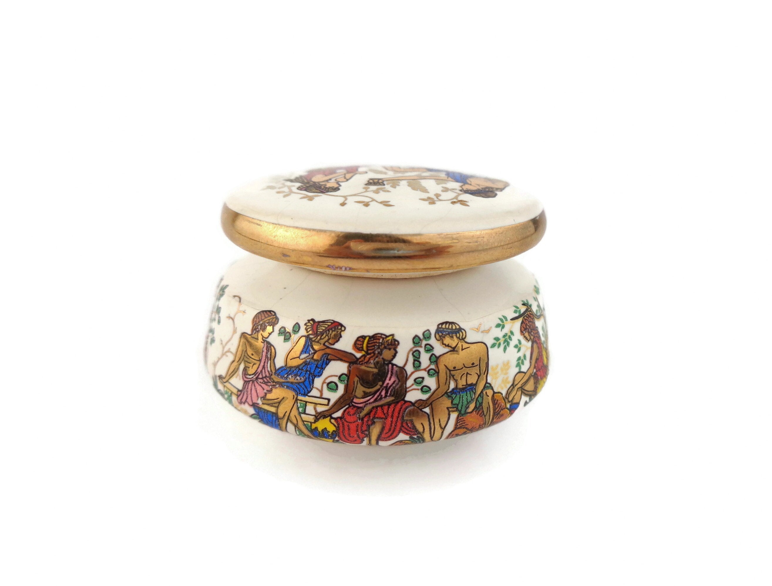 Vintage Pill Box, Ceramic Pill Box, Greek Mythology Pill Box