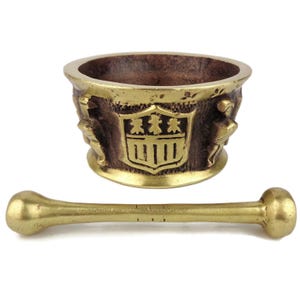 Antique Bronze Mortar and Pestle, Engraved Bronze Mortar and Pestle, 20th Century Brass Mortar With Pestle