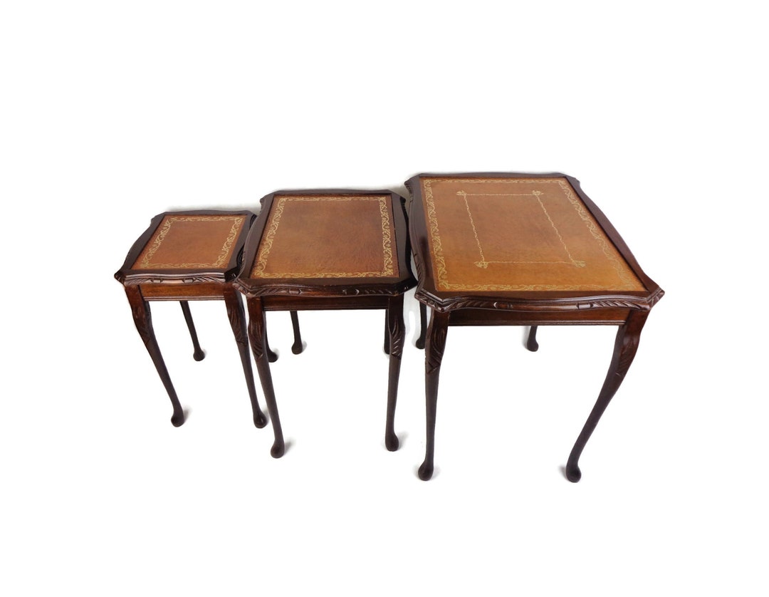 Queen Anne Style Nesting Tables Set, Antique Nesting Tables Set, Wooden ...