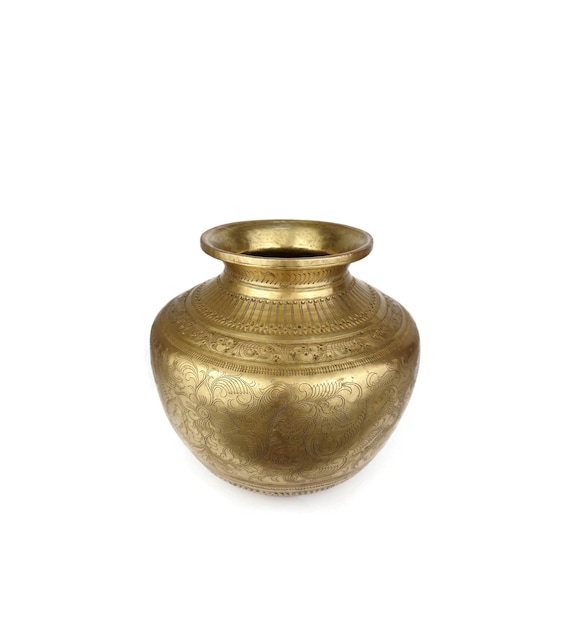 Buy Antique Brass Vase, Indian Brass Ritual Vase, Engraved Brass