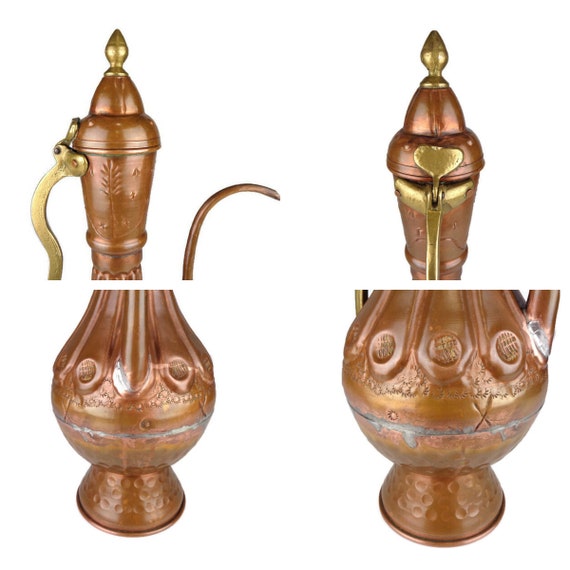 19 世紀の大型イスラム銅水差し、アンティーク銅アラビア水差し、大型