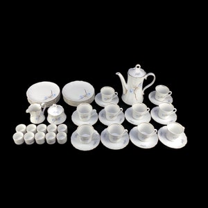 Vintage porseleinen koffieset, Beierse porseleinen theeset, porseleinen dessertservies Beieren Duitsland