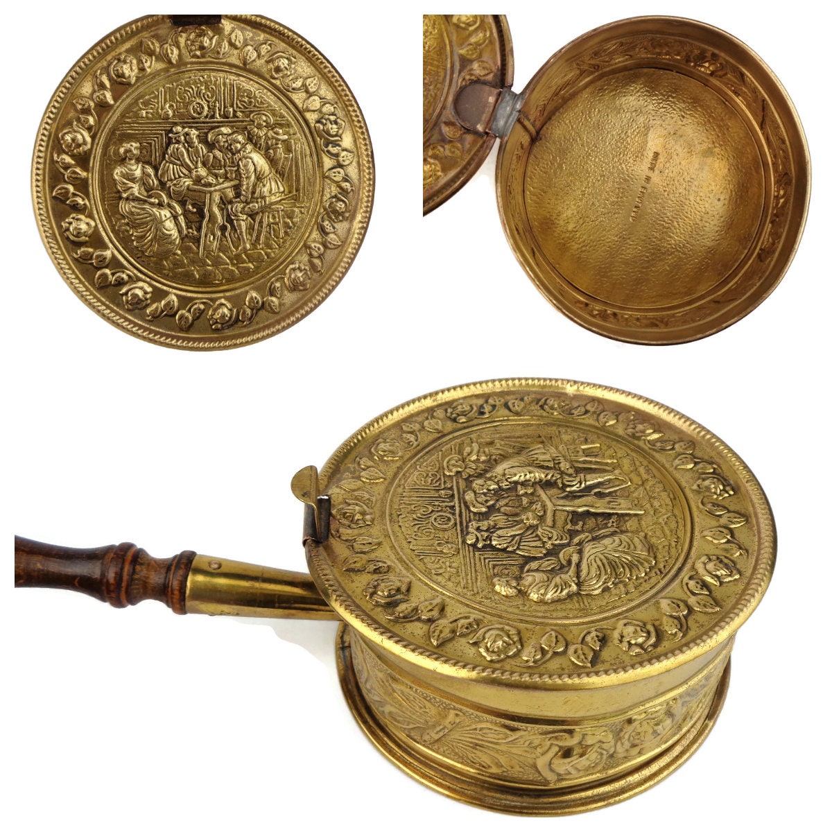 Antique Bed Warmer, English Bed Warmer, Brass Bed Warmer With