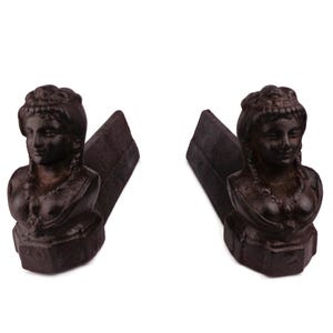 Antique Cast Iron Firedogs, 20th Century Fireplace Firedogs, Fireplace Decor, Fireplace Accessory, 1900s Bust Andirons