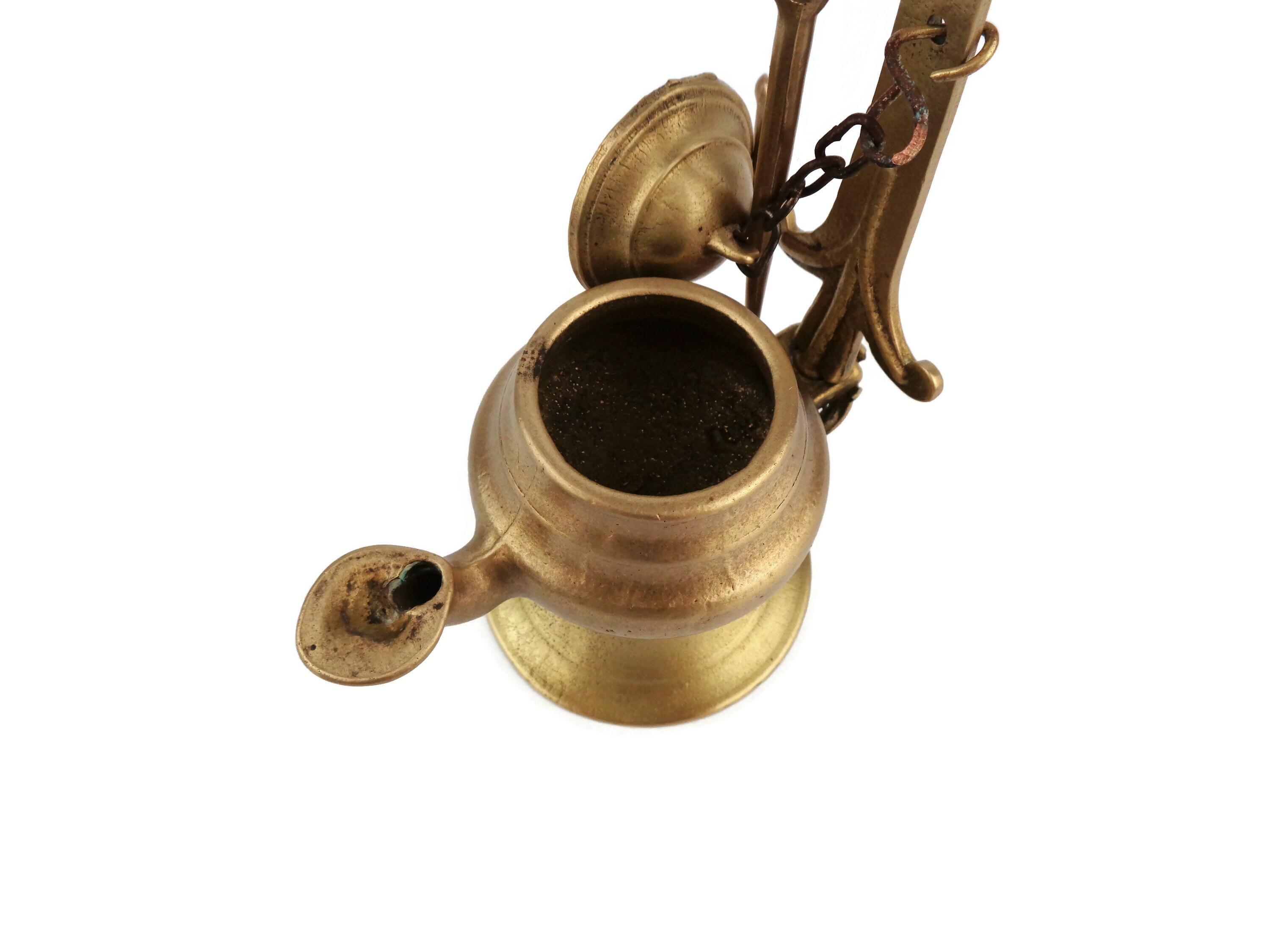 アンティーク真鍮オイルランプ、ハンドメイドの鉱夫用ランプ、壁掛け