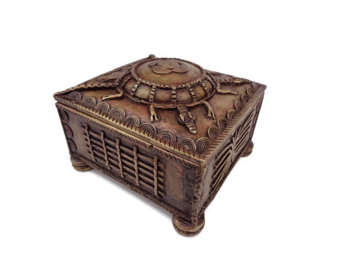RARE Vintage Brown Asian Jewelry Box with Doors and Antique Brass Hardware  - Waterfront Online