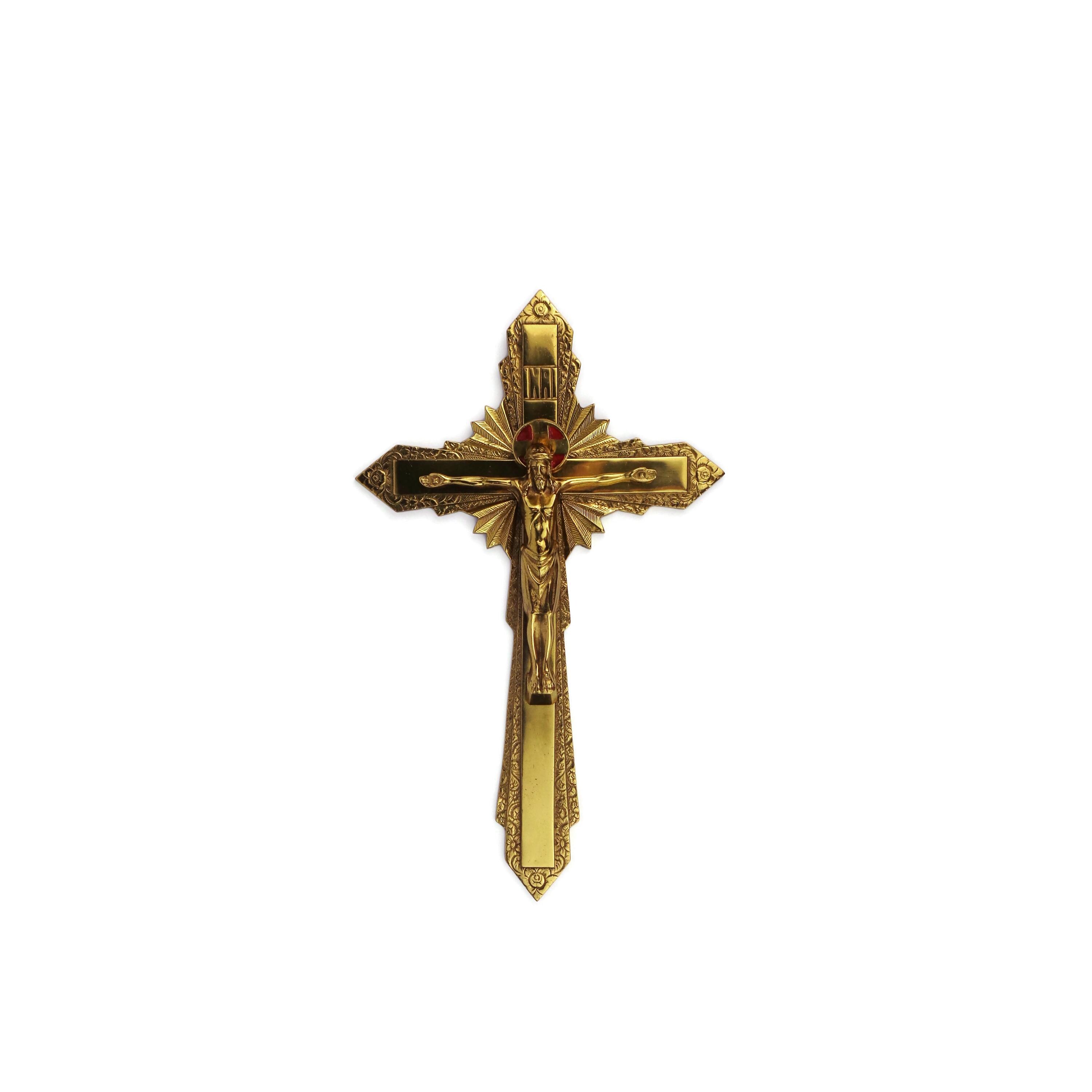 Antique Jesus Crucifix Cross, Brass Jesus Cross Crucifix, Large