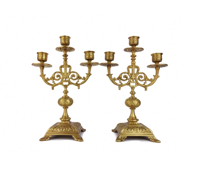 Antique Brass Candle Holder Set French Brass Candlestick Set Etsy