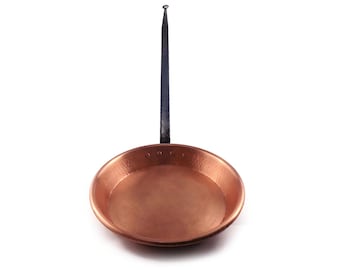 Cacerola antigua de cobre con mango de hierro, cacerola de cobre hecha a mano.