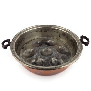 Antique Copper Egg Pan With Brass Handles, Cooking Snail Pan, 20th Century Cooking Pan, Cooking Snail Pan, French Escargot Pan