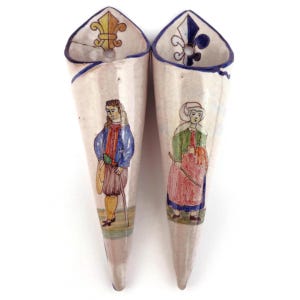 20th Century Wall Pocket Vases Set, French Wall Vases Set, Handpainted Ceramic Pocket Vases France