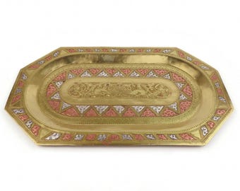 Antique Brass Dining Tray, Handmade Brass Tray, Serving Brass Tray