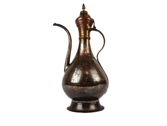19 世紀の大型イスラム銅水差し、アンティーク銅アラビア水差し、大型
