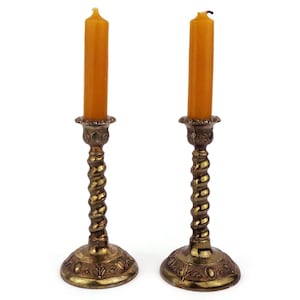Vintage English Candle Holders, Antique Design Candlesticks Set, Pair Brass Tone Candle Holders, Made In England