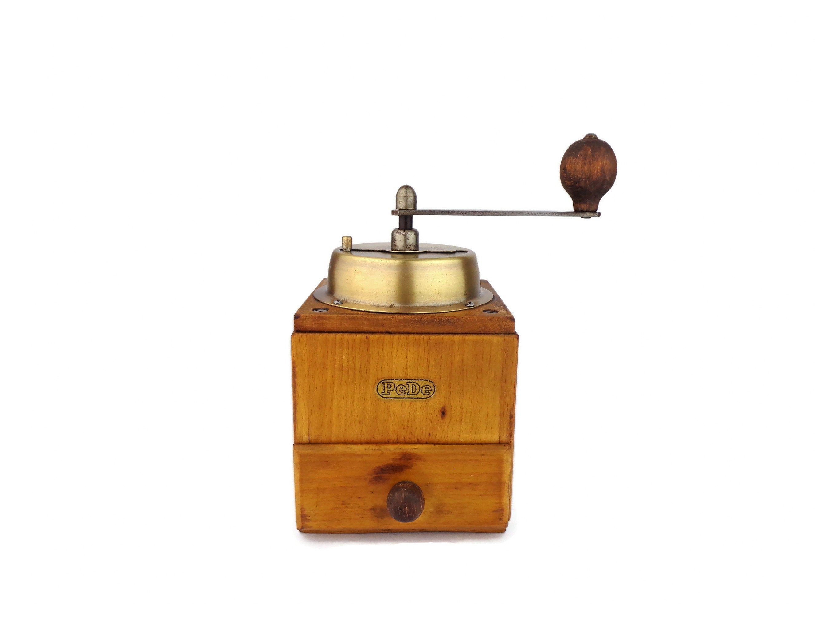 ドイツ アンティーク PeDe 古い旅行用コーヒーミル 小さなサイズ 実働 Aあ9◇希少 ドイツ製 ビンテージPeDe Dienes社製 壁掛けコーヒー
