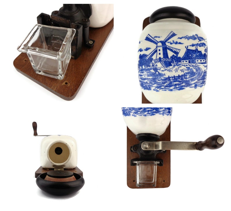 Vintage Dutch Coffee Mill With Blue Delft Ceramic Canister Etsy Canada