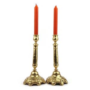 Antique Candle Holder Set, Pair Of Cast Brass Candle Holders, Vintage Ornate Candlestick Stands, Solid Brass