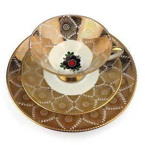 Vintage Bavarian Porcelain Trio Set, Breakfast Porcelain Trio Set Germany